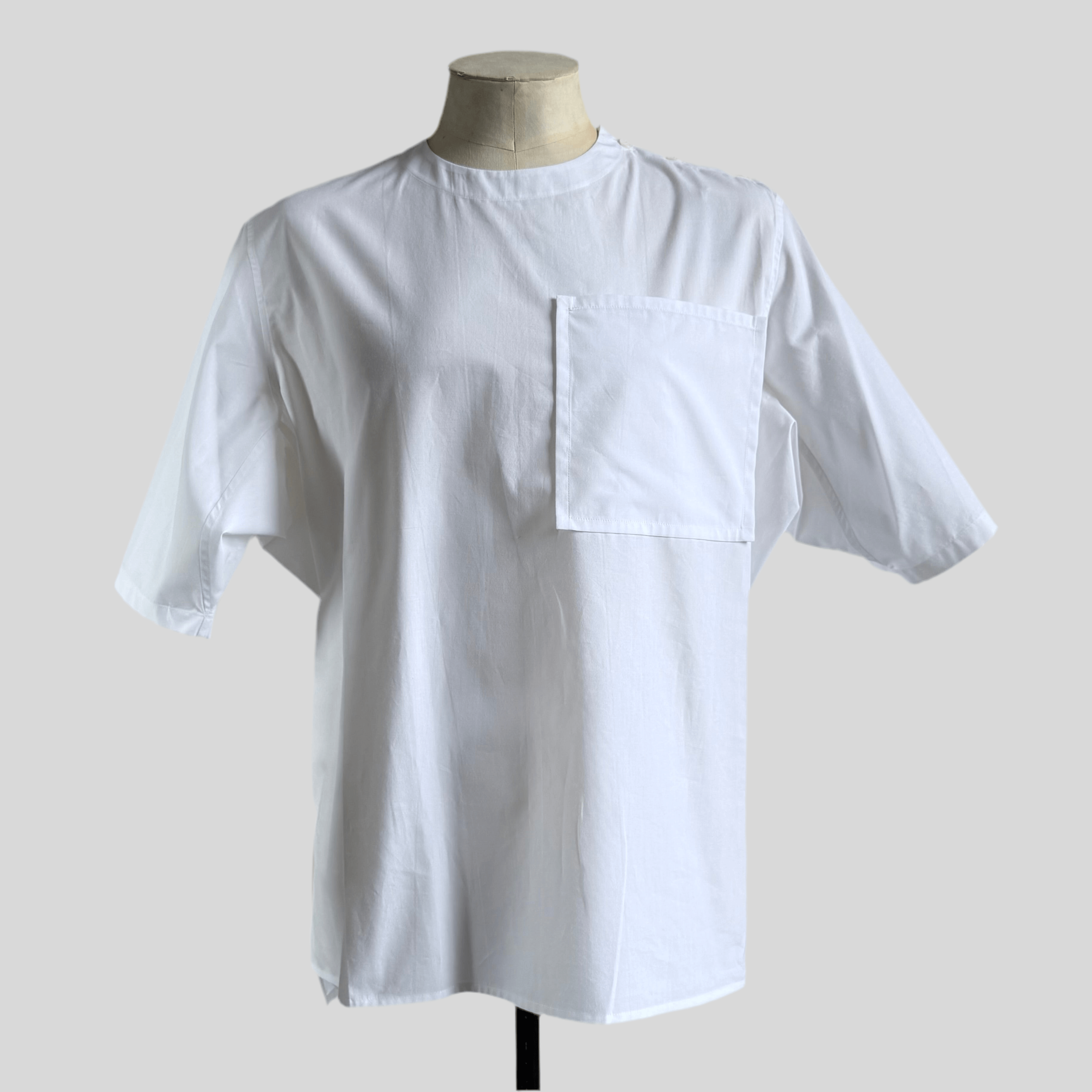 White Aries Button T-Shirt — front view on mannequin