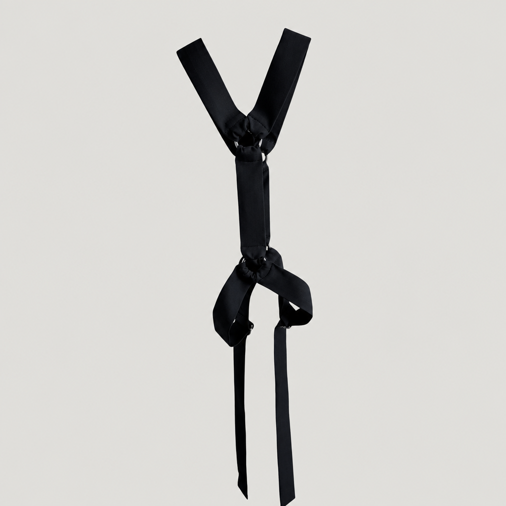 Black PINTO HERVIA Y-Vector harness with soft cotton construction and polished metal hardware.