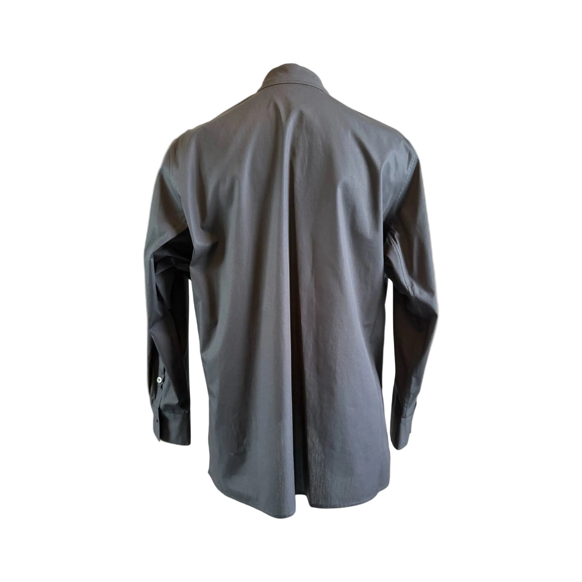Black Aries long sleeve shirt in cotton poplin, back view, made in England