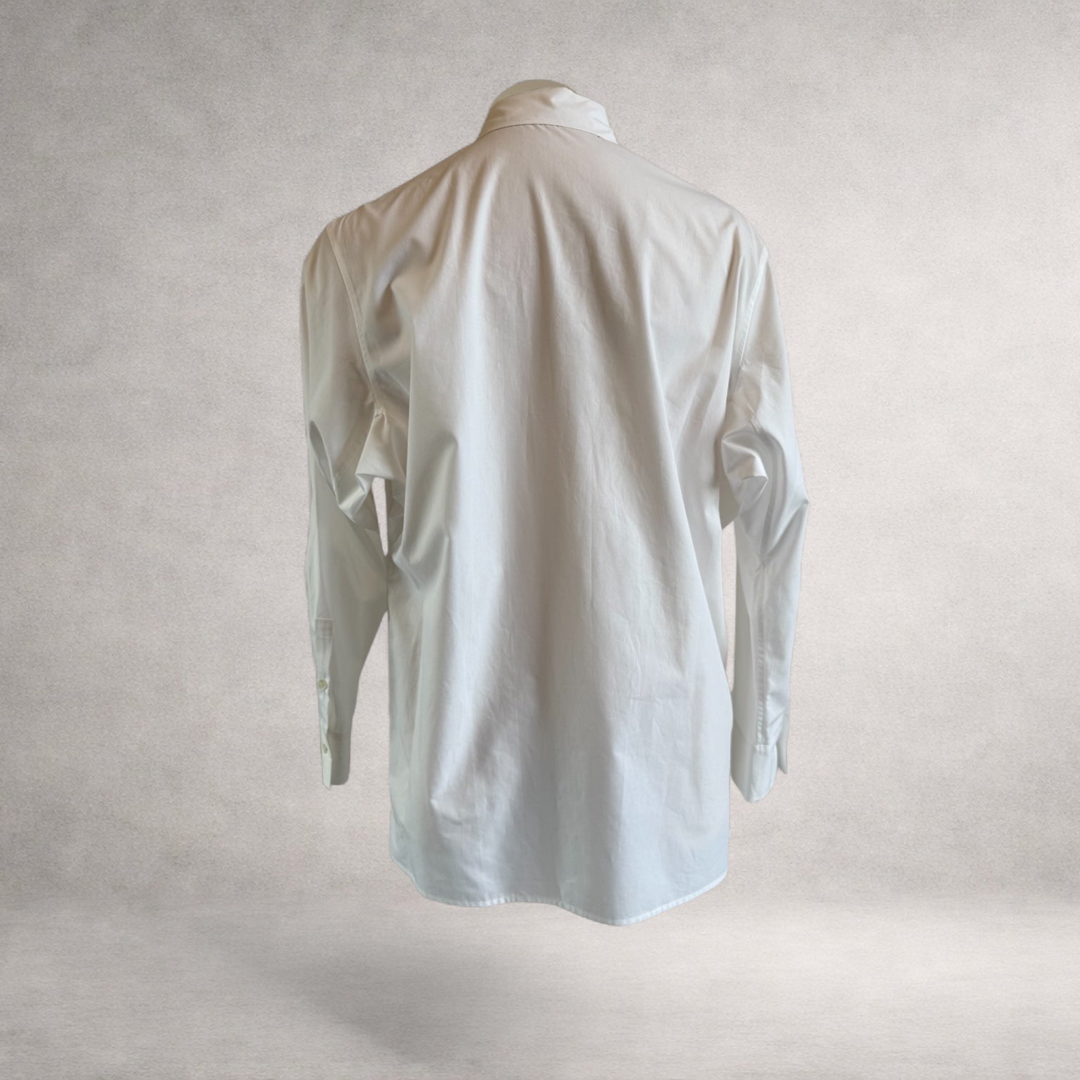 White Aries long sleeve shirt in cotton poplin, back view, made in England