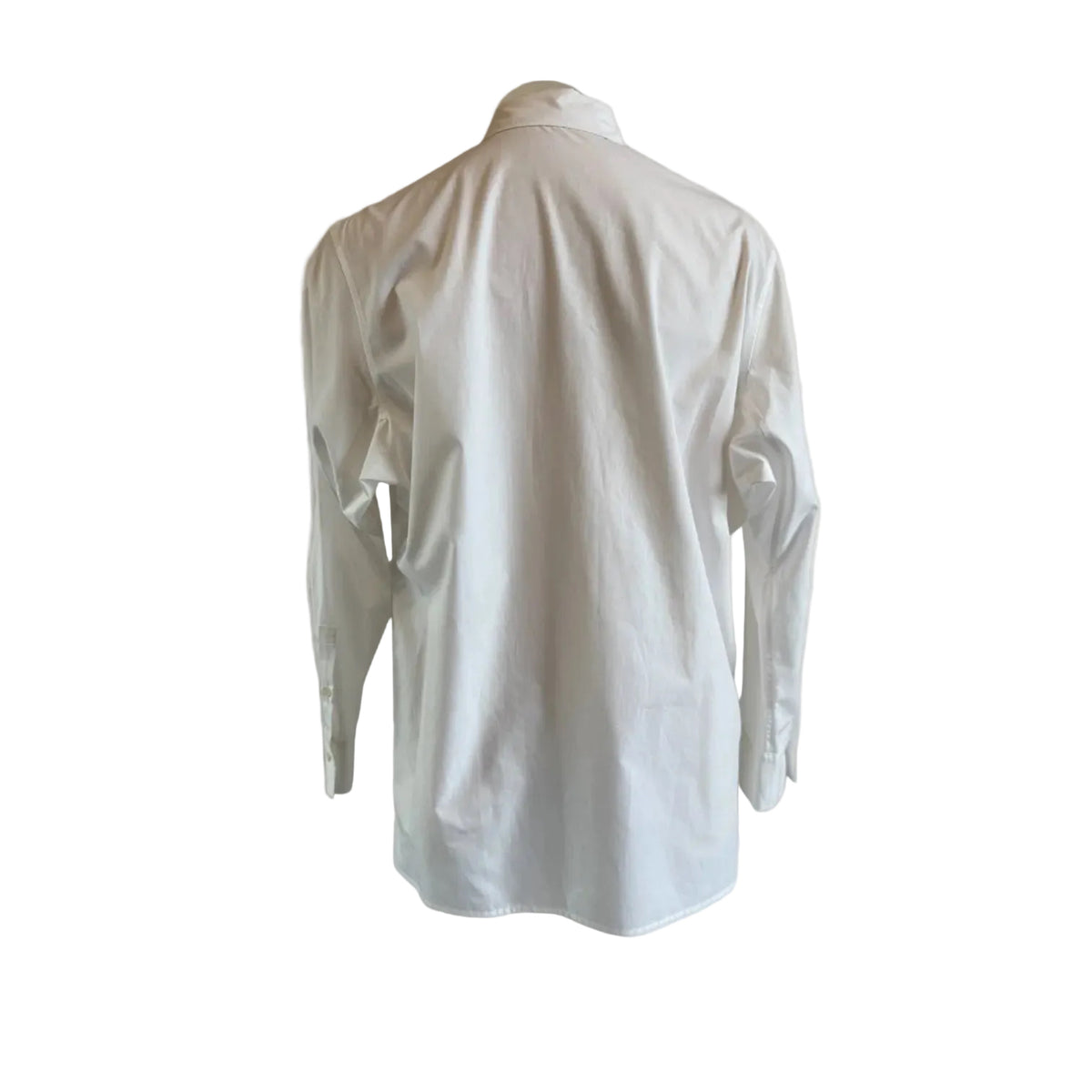 White Aries long sleeve shirt in cotton poplin, back view, made in England
