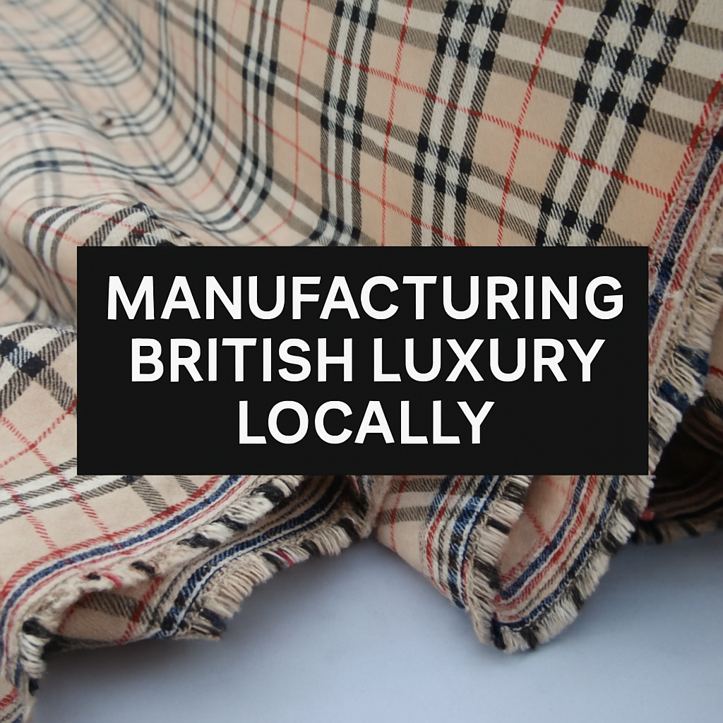 Checked textile fabric with overlaid title ‘Manufacturing British Luxury Locally’