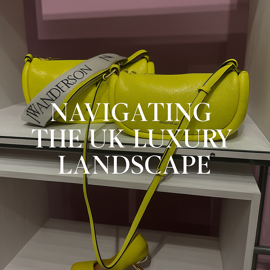 Yellow designer bag on a shelf with the title ‘Navigating the UK Luxury Landscape’