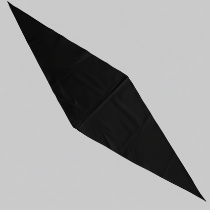 Black poplin Arrombo Scarf flat laid showing tapered elongated shape and centre seam