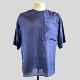 Indigo Silk Aries Button T-Shirt — front view on mannequin

