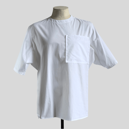 White Aries Button T-Shirt — front view on mannequin
