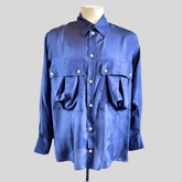 Indigo Silk Aries Slouch Pocket Shirt — front view on mannequin
