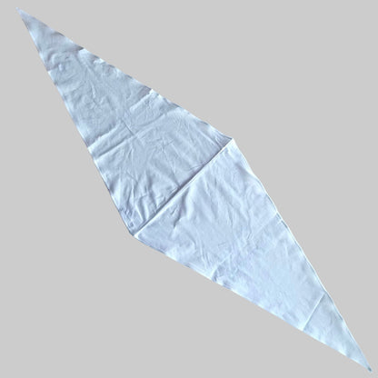 White poplin Arrombo Scarf flat lay showing long bias-cut diamond shape and centre seam