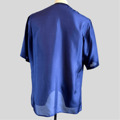 Indigo Silk Aries Button T-Shirt — back view on mannequin

