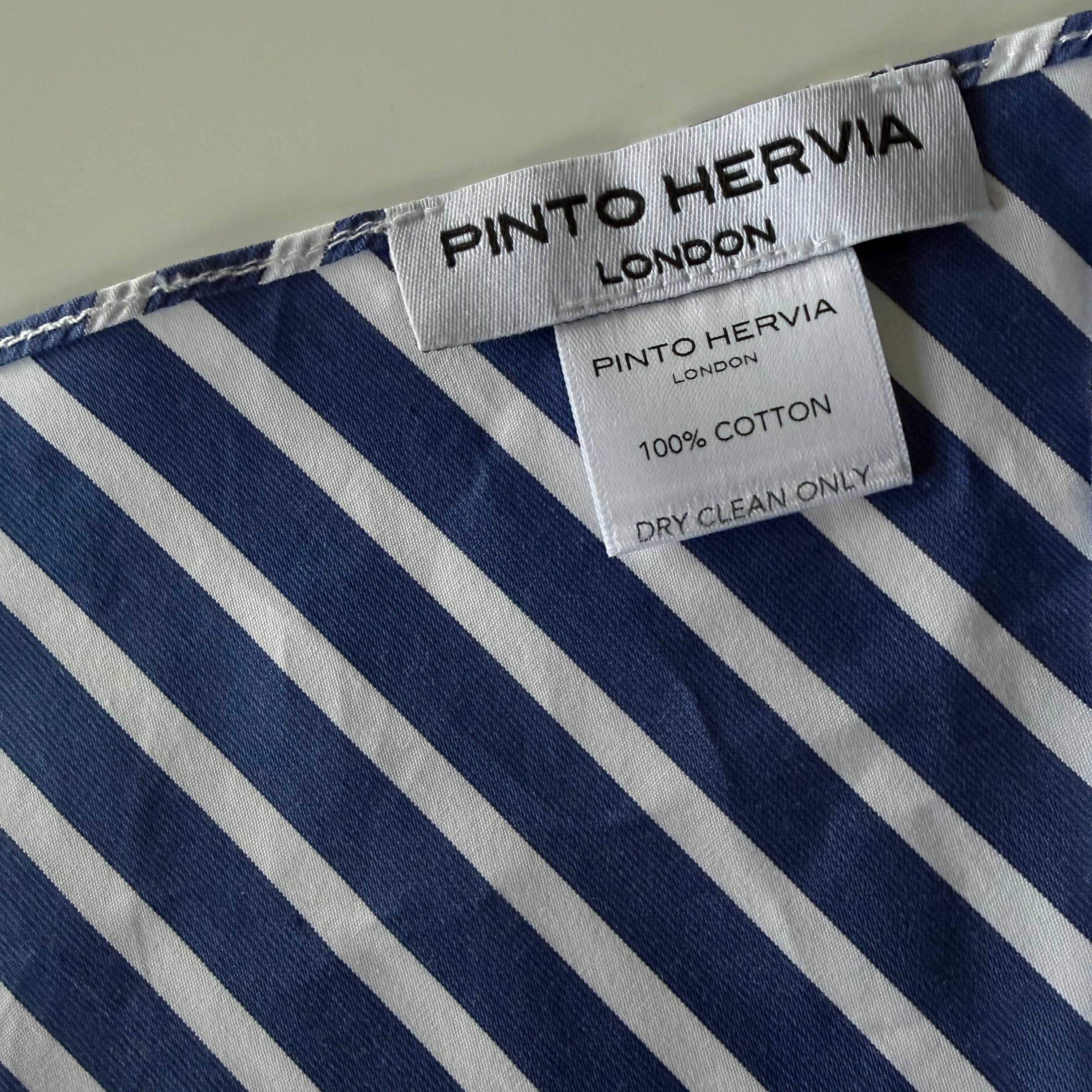 Close-up of fine striped poplin fabric and centre seam on blue Arrombo Scarf – Made in UK