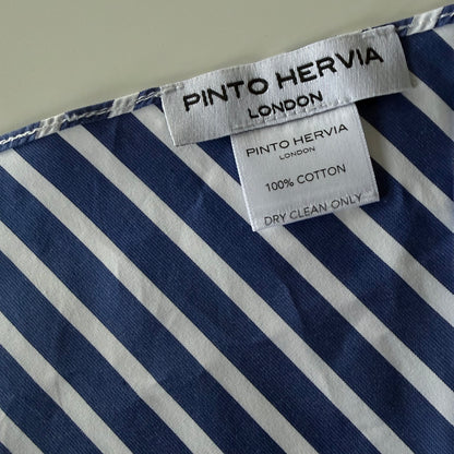 Close-up of fine striped poplin fabric and centre seam on blue Arrombo Scarf – Made in UK