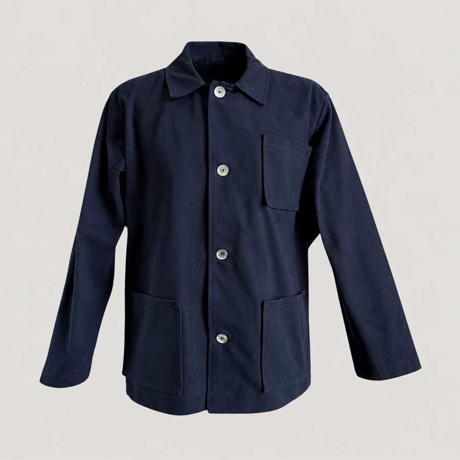 PINTO HERVIA Frame Jacket in black cotton drill with relaxed silhouette, patch pockets and square hem.
