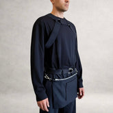 Black PINTO HERVIA H-Frame harness with soft structured cotton panels and metal ring hardware. Front view.