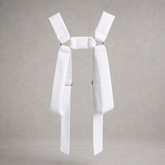White PINTO HERVIA H-Frame harness with soft structured cotton panels and metal ring hardware.