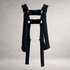 Black quilted PINTO HERVIA H-Frame harness with padded construction and metal ring hardware.