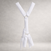 White poplin quilted PINTO HERVIA Y-Vector harness with padded construction and polished metal hardware.