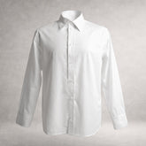 White Aries 1 long sleeve shirt in cotton poplin, front view, made in England