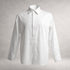 White Aries 1 long sleeve shirt in cotton poplin, front view, made in England