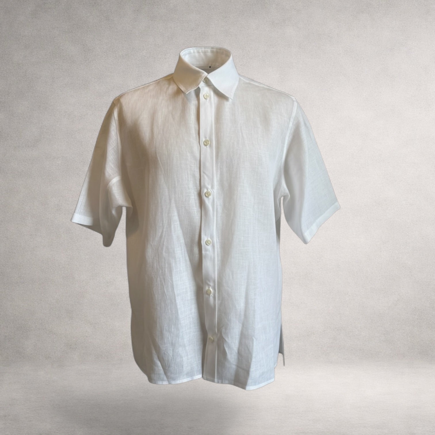 White Aries 2 short sleeve shirt in linen, front view, made in England