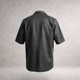 Black Aries 2 short sleeve shirt in cotton poplin, back view, made in England.