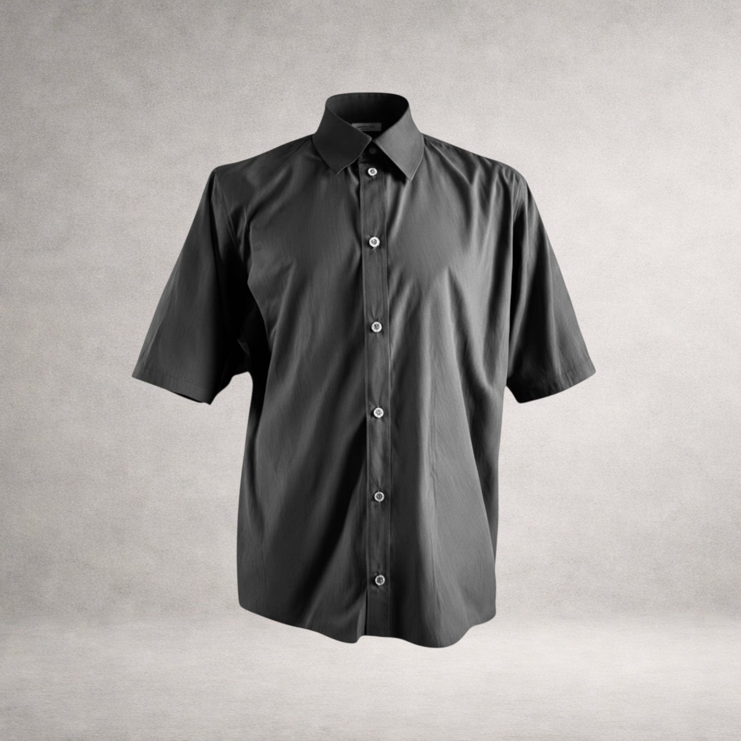 Black Aries 2 short sleeve shirt in cotton poplin, front view, made in England.