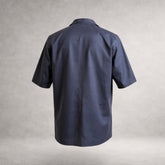 Navy Aries 2 short sleeve shirt in cotton poplin, back view, made in England.