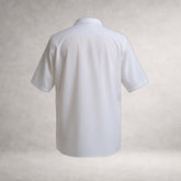 White Aries 2 short sleeve shirt in cotton poplin, back view, made in England
