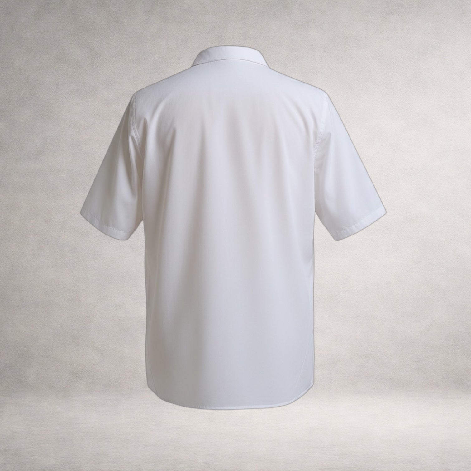 White Aries 2 short sleeve shirt in cotton poplin, back view, made in England
