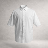White Aries 2 short sleeve shirt in cotton poplin, front view, made in England