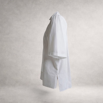 White Aries 2 short sleeve shirt in cotton poplin, side view, made in England
