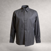 Black Aries 3 long sleeve evening shirt in cotton poplin, front view, made in England