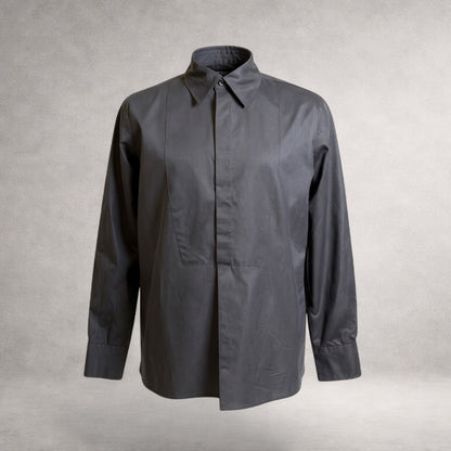 Black Aries 3 long sleeve evening shirt in cotton poplin, front view, made in England