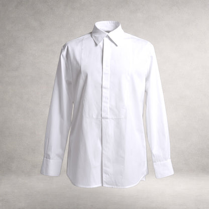 White Aries 3 long sleeve evening shirt in cotton poplin, front view, made in England