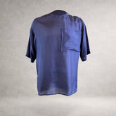 Indigo Aries 4 short sleeve shirt in Habotai Silk, front view, made in England