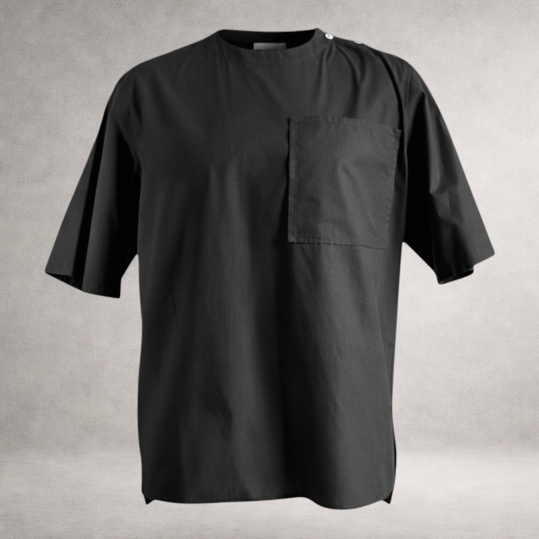 Black Aries 4 short sleeve shirt in cotton poplin, back view, made in England