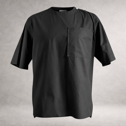 Black Aries 4 short sleeve shirt in cotton poplin, back view, made in England