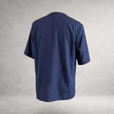 Navy Aries 4 short sleeve shirt in cotton poplin, back view, made in England