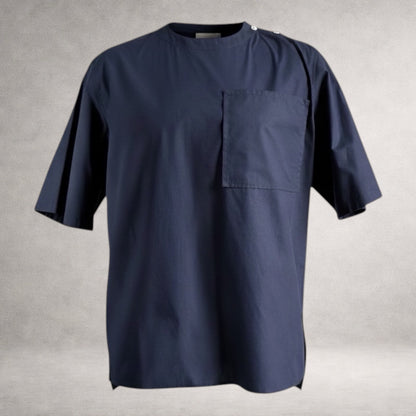 Navy Aries 4 short sleeve shirt in cotton poplin, back view, made in England