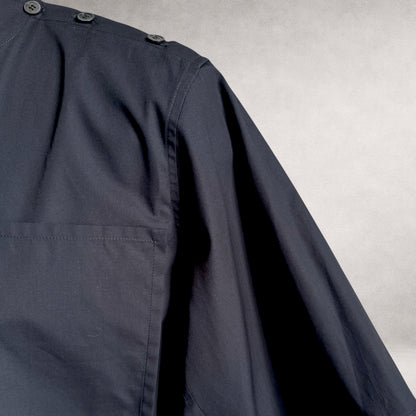 Navy Aries 4 shirt detail showing shoulder button construction
