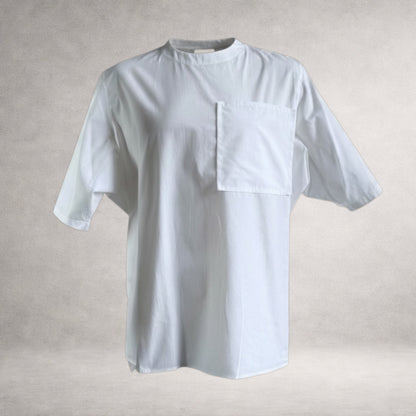 White Aries 4 short sleeve shirt in cotton poplin, front view, made in England