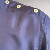 Silk Indigo Aries 4 shirt detail showing shoulder button construction
