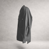 Black Aries 5 long sleeve shirt in cotton poplin, side view, made in England
