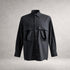 Black Aries 5 long sleeve shirt in cotton poplin, front view, made in England