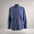 Navy Aries 5 long sleeve shirt in cotton poplin, front view, made in England
