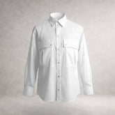 White Aries 5 long sleeve shirt in cotton poplin, front view, made in England