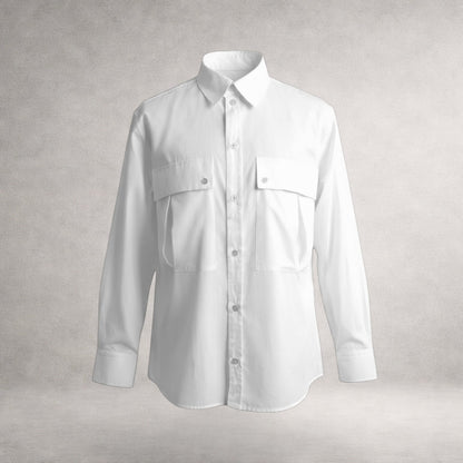 White Aries 5 long sleeve shirt in cotton poplin, front view, made in England