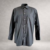 Black Aries 6 long sleeve shirt in cotton poplin, front view, made in England