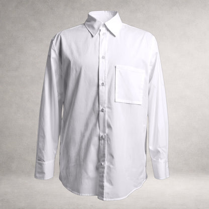 White Aries 6 long sleeve shirt in cotton poplin, front view, made in England