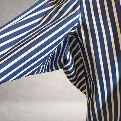Blue striped Aries  1 long sleeve shirt in cotton poplin, underarm detail  view, made in England