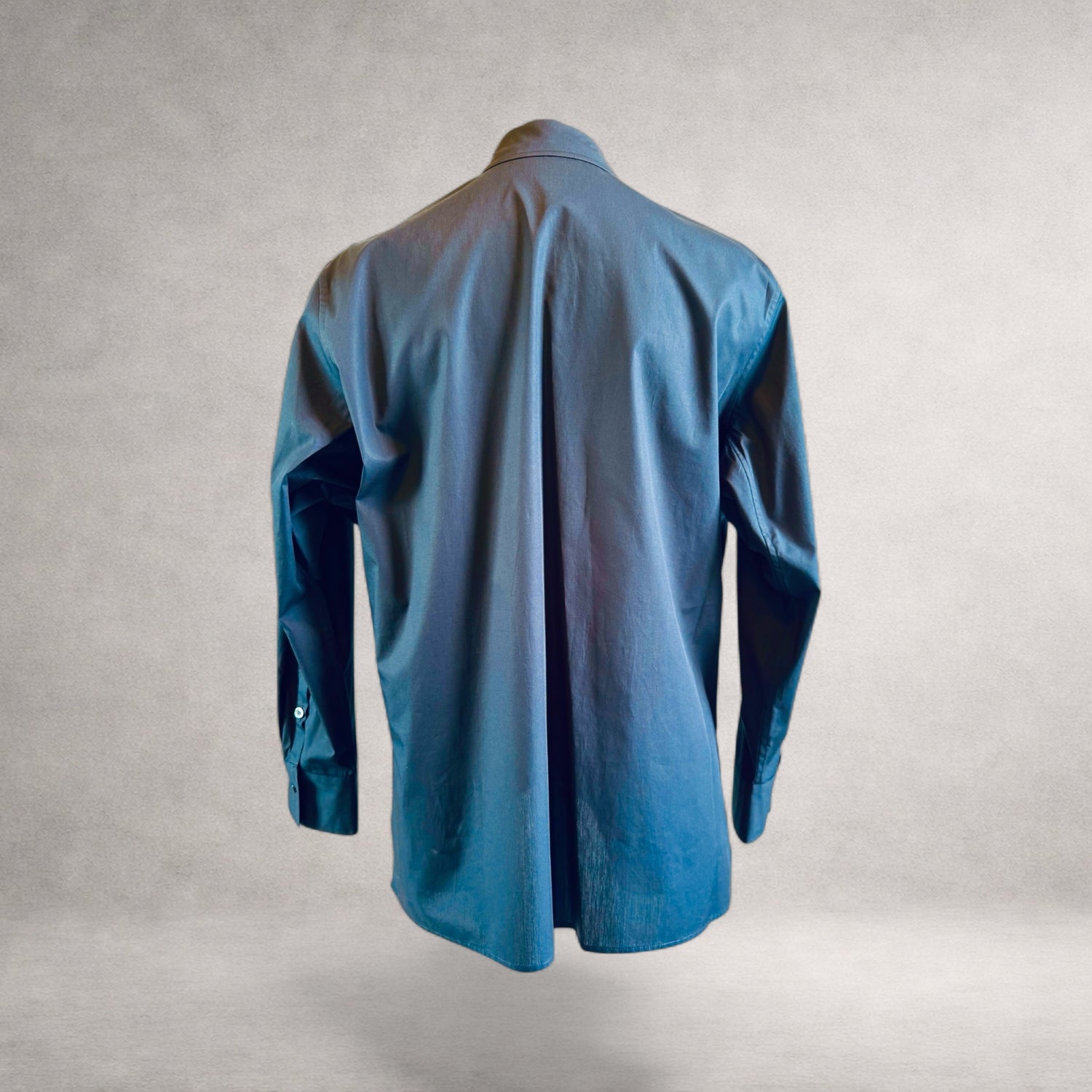 Navy Aries long sleeve shirt in cotton poplin, back view, made in England